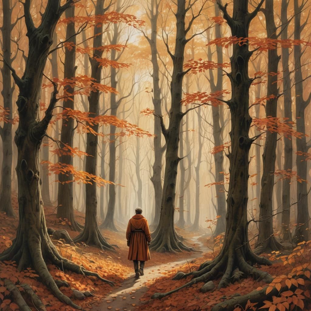 Autumn Forest Pathways in Whimsical Fantasy Style