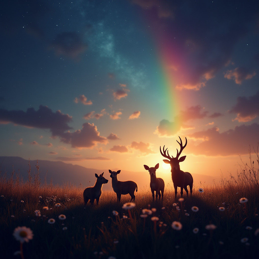 Moonlit Meadow: Animals Waving Goodbye in the Night