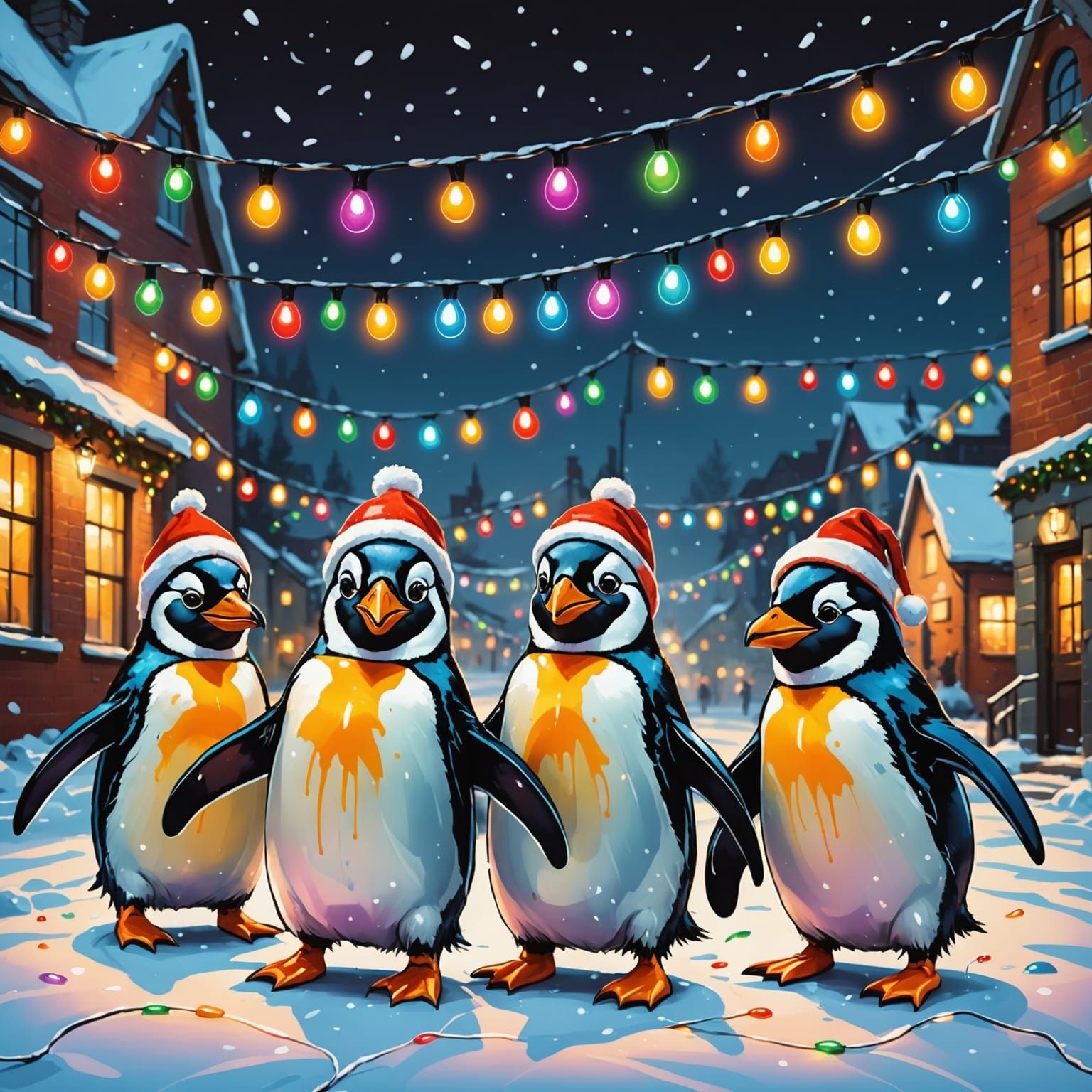 Hilarious Penguins Unleash Holiday Cheer in Vibrant Graffiti...