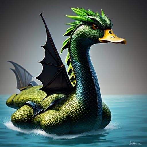 Majestic Duck-Dragon Emerges from Mythical Depths