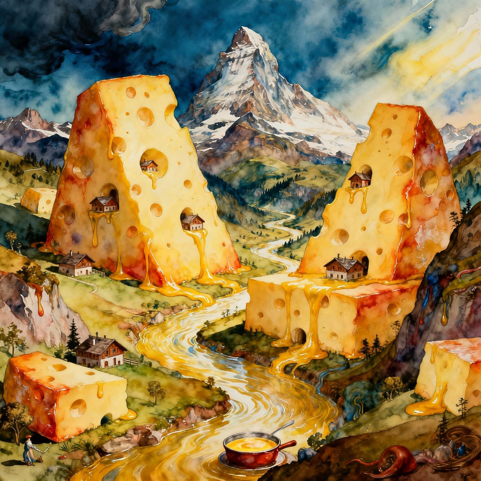 Surreal Cheese Alps Landscape Painting