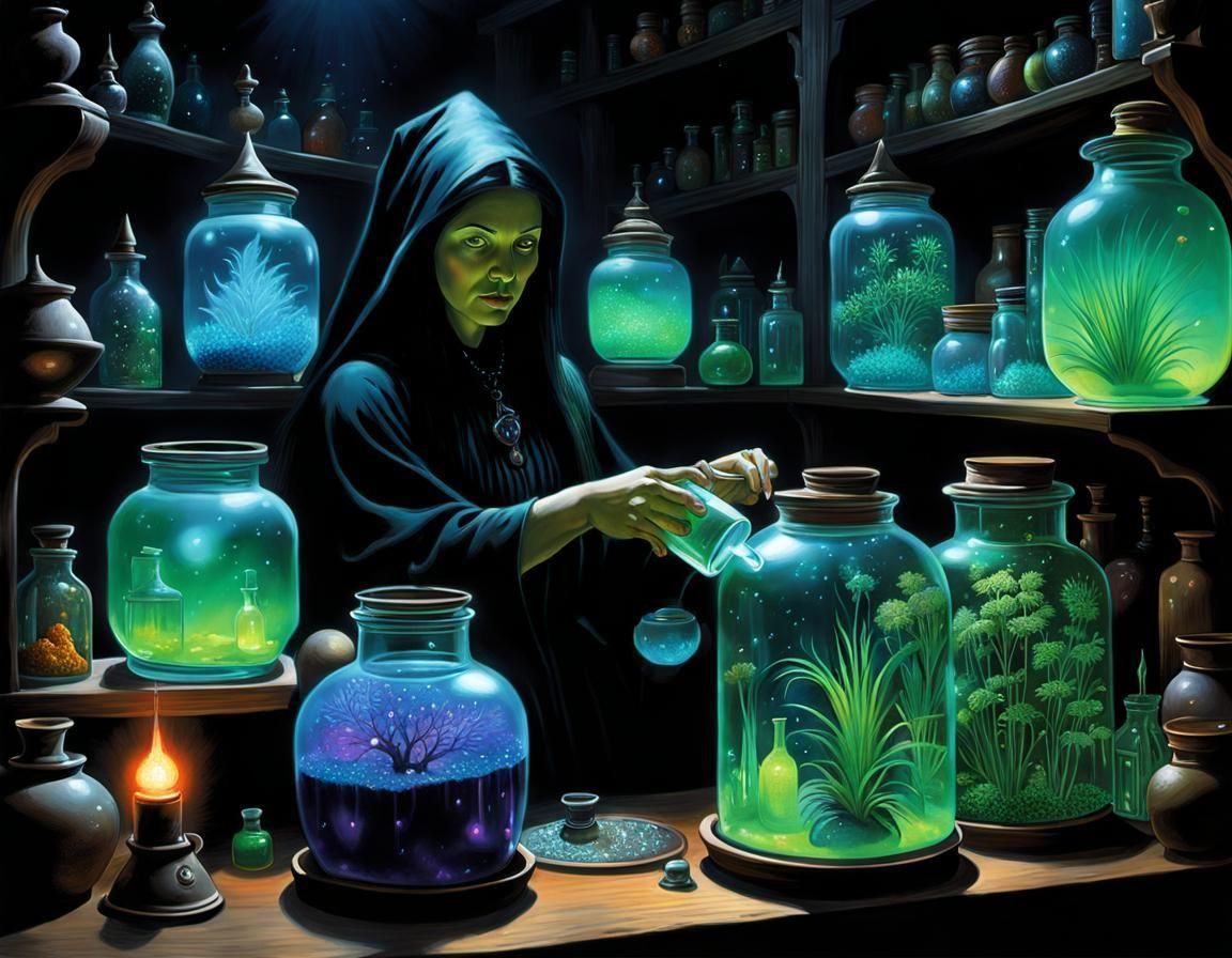 Whimsical Witch's Potion Lab in Digital Painting