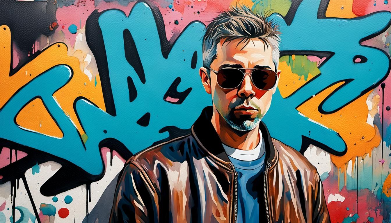 Rapper Portrait in Street Scene Watercolor Pop Art