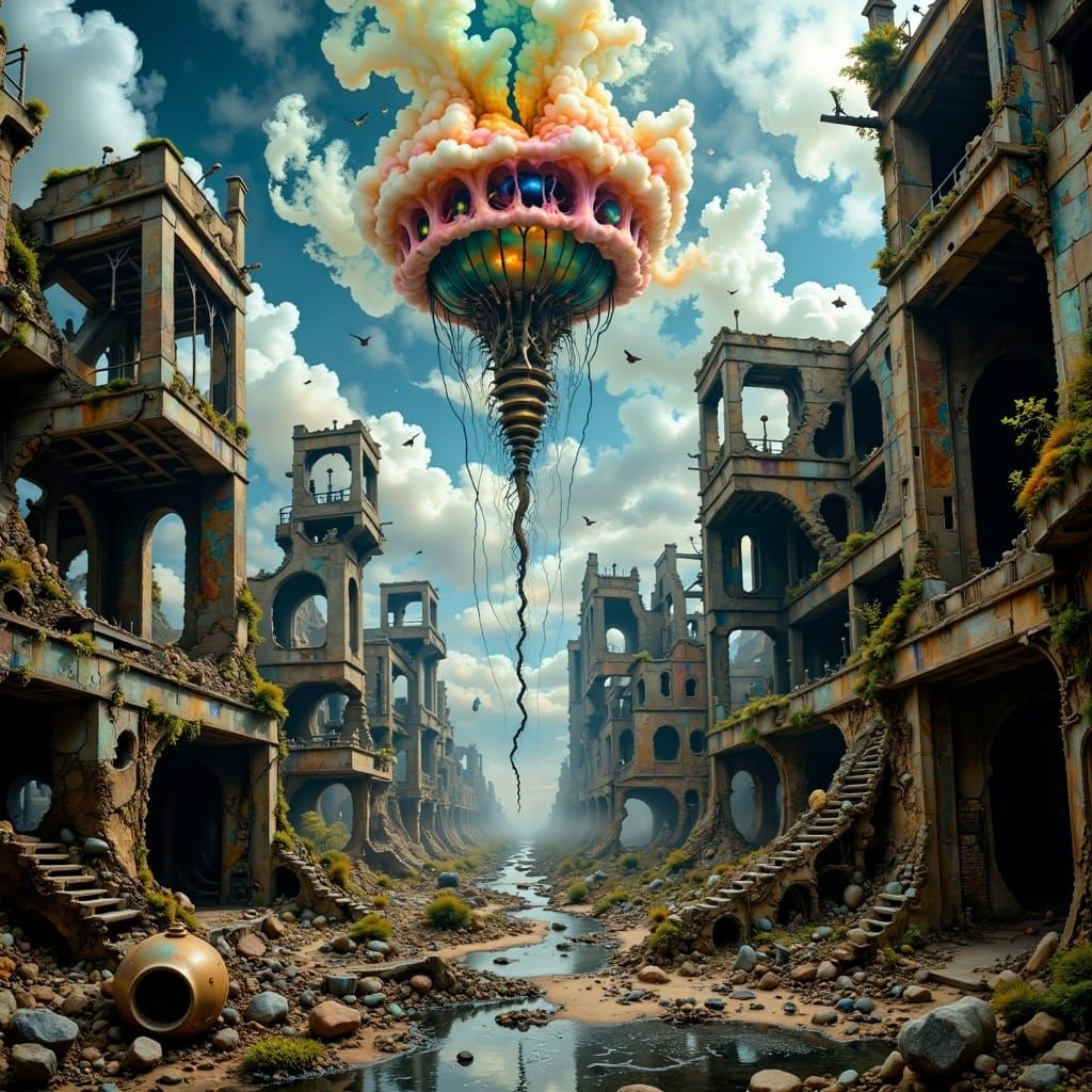 Dystopian Sky Filled with Macabre Cloud Creatures