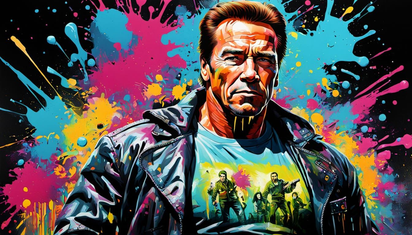 Arnold Schwarzenegger Graffiti Art in Action Movie Style