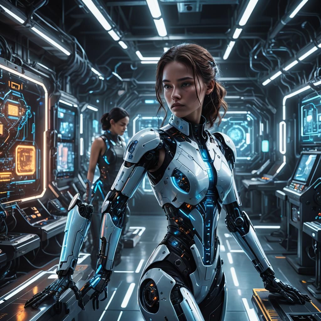 Futuristic Lab with Neon Lights in Cyberpunk Style