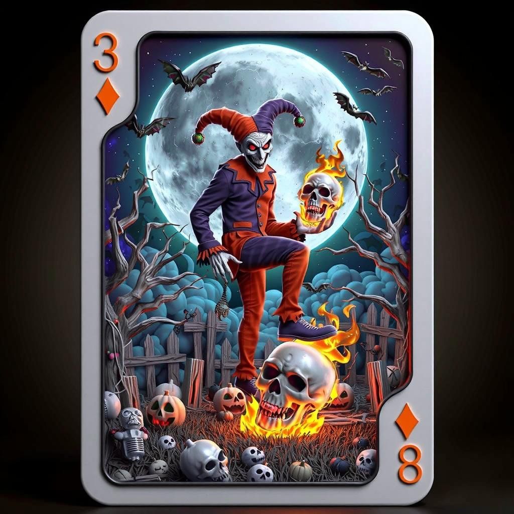 Ominous Halloween Joker Card in Gothic 3D Style