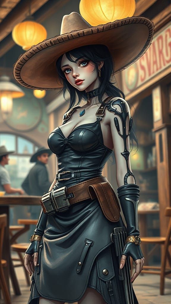 Translucent Mecha Lady in Steampunk Style