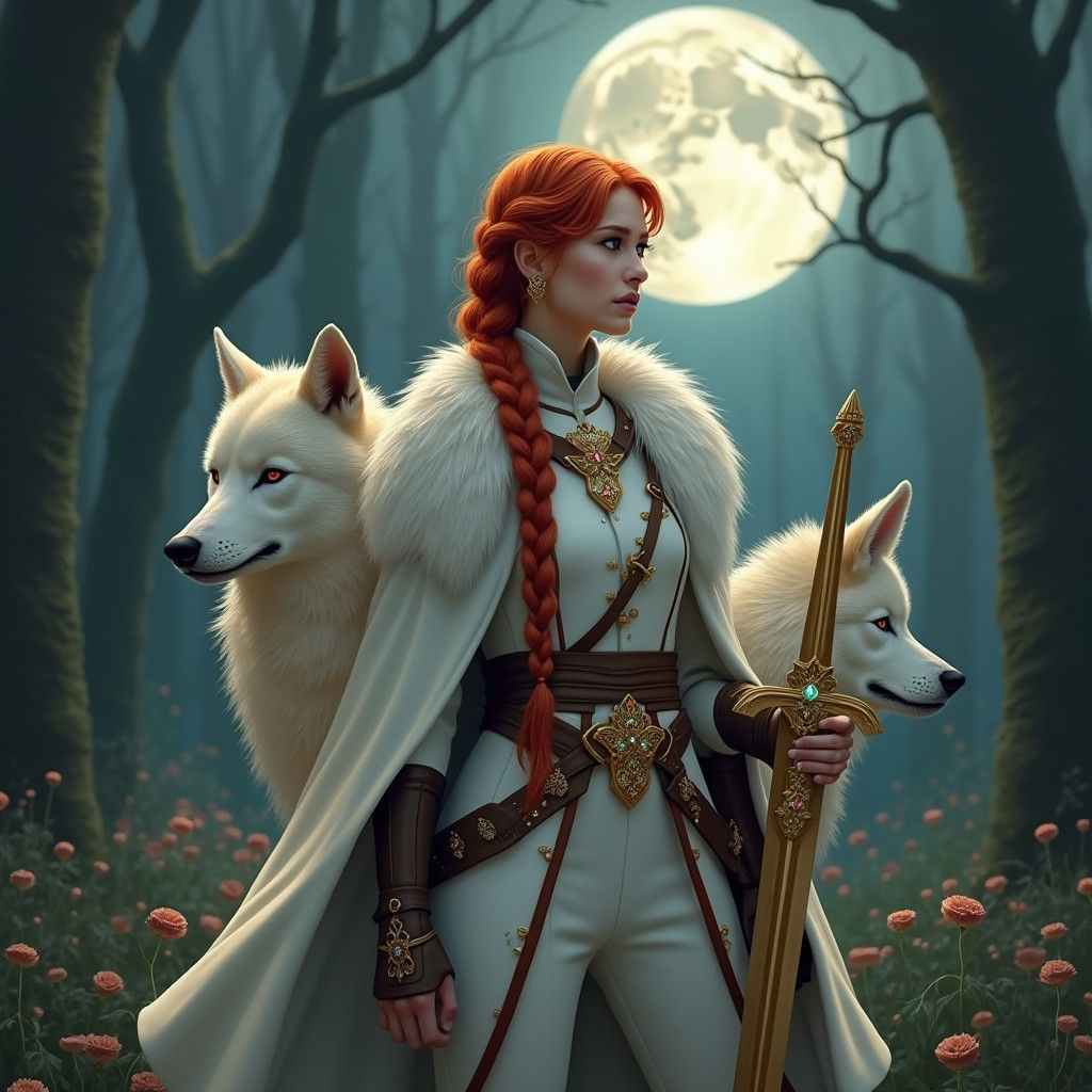 Wolf Mother in Mystical Forest, Digital Art