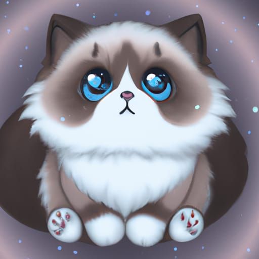 Chibi Ragdoll Cat in Space: Digital Illustration