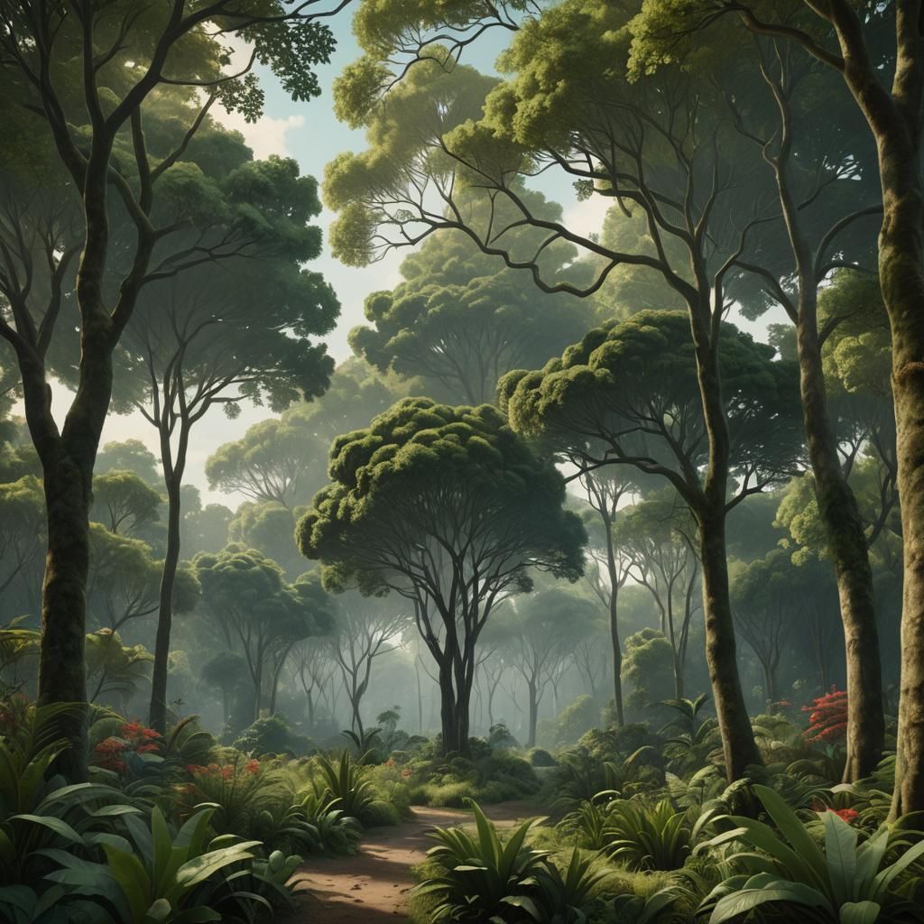 Rousseau-Inspired Fantasy Landscape in Soft Light