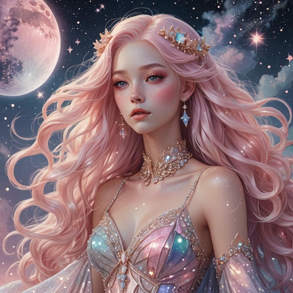 Celestial Woman in Pastel Gown: Anime Concept Art