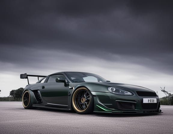 British Racing Green Car with Gold Wheels