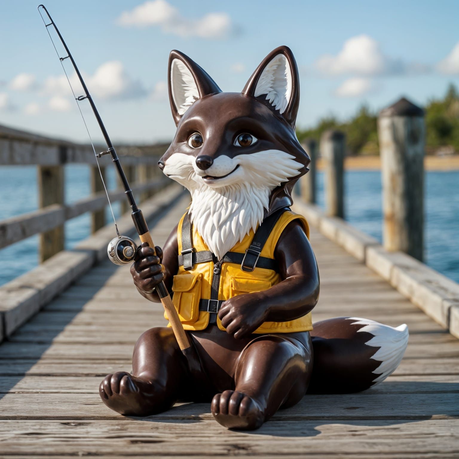Chocolate Arctic Fox Relaxing on Pier: Studio Shot