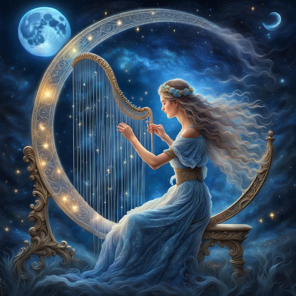 Celestial Harpist in Starry Night