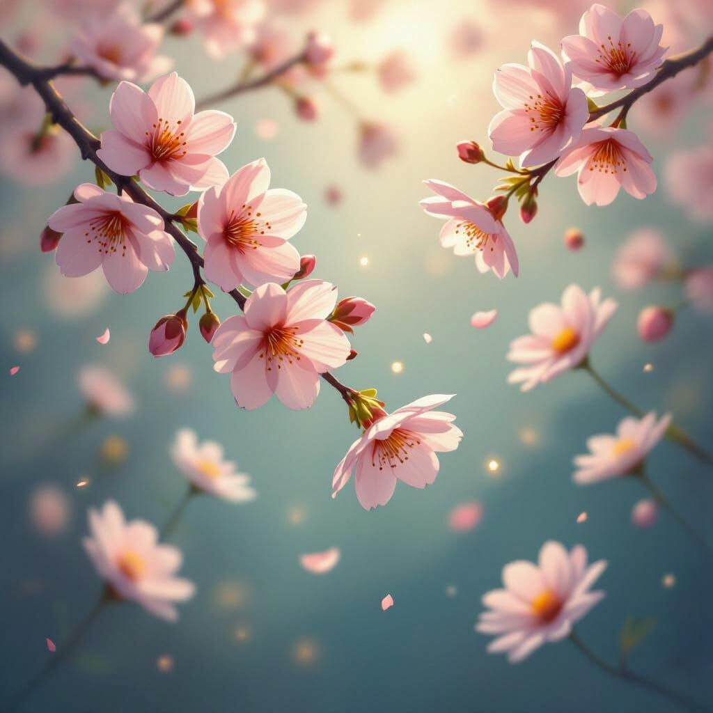 Ethereal Flowers Descending in Dreamlike Light