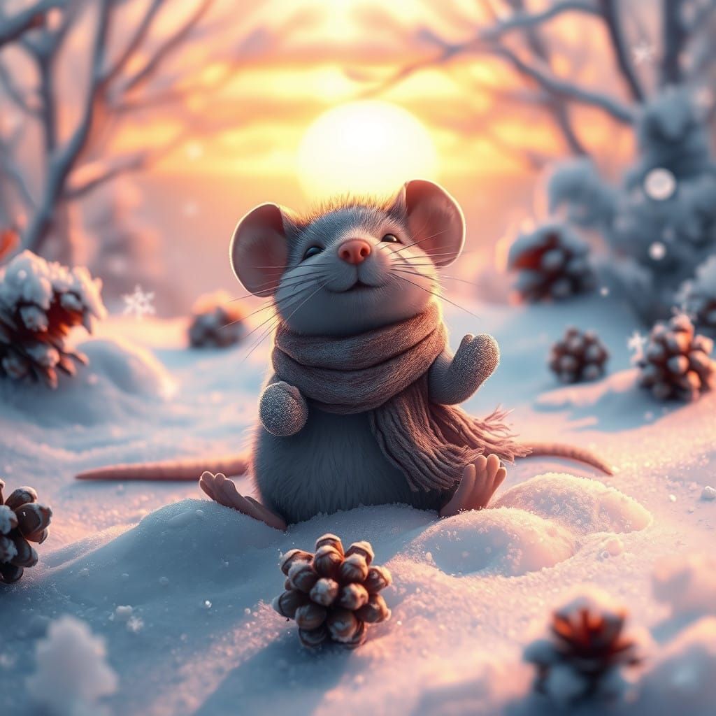 Whimsical Baby Rat Makes Snow Angel in Winter Wonderland