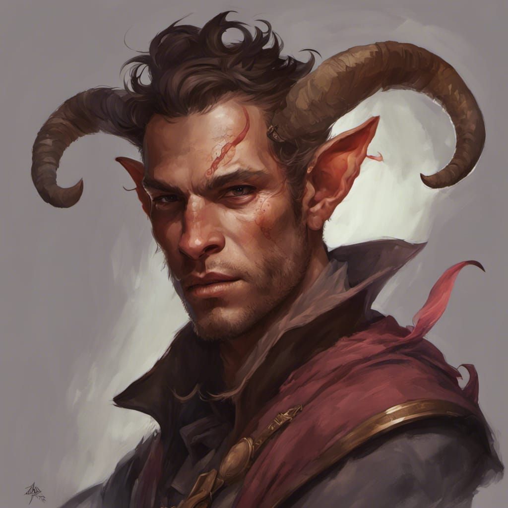 Shady Tiefling/Halfling Bard Portrait in Digital Art Style