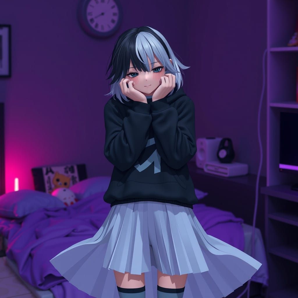 Androgynous Youth in Whimsical Gamer Bedroom Portrait