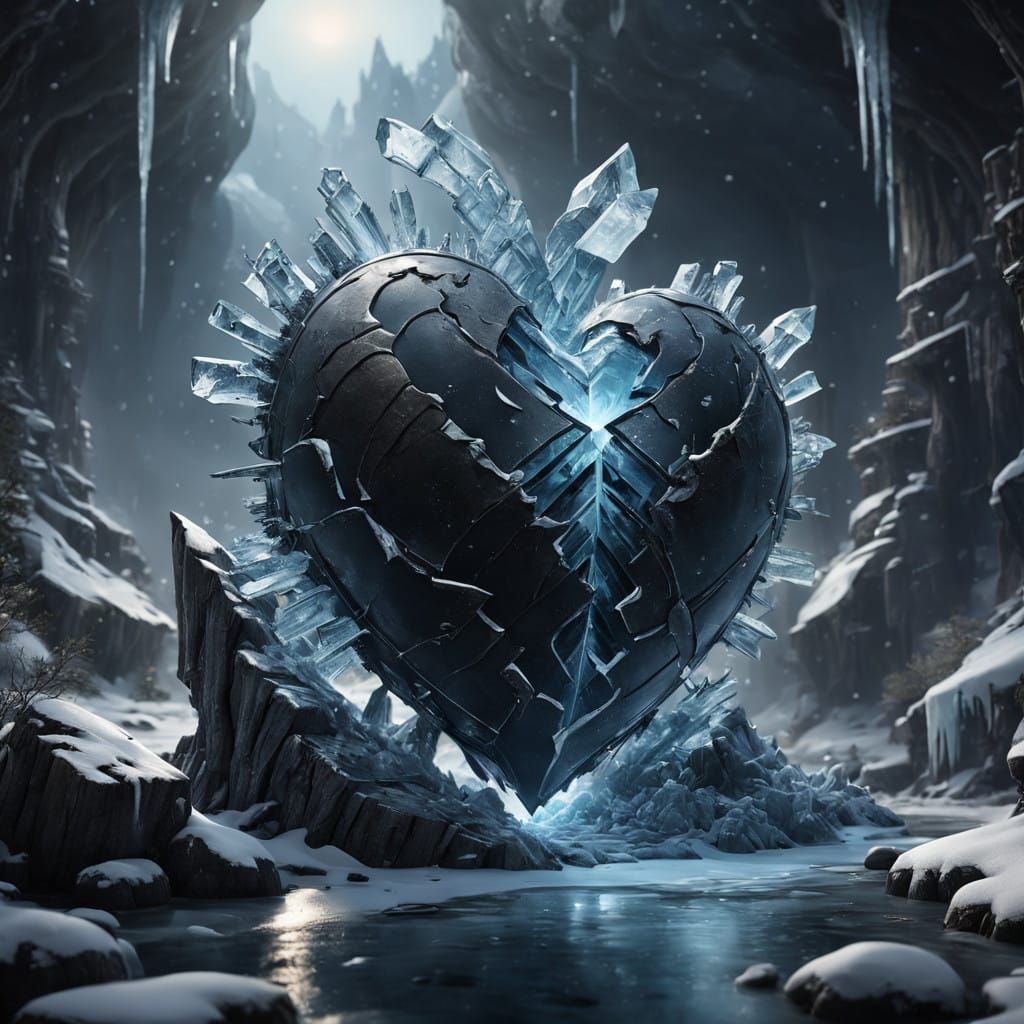 Hyper-Realistic Ice Planet Heart Shattered in Mid-Split