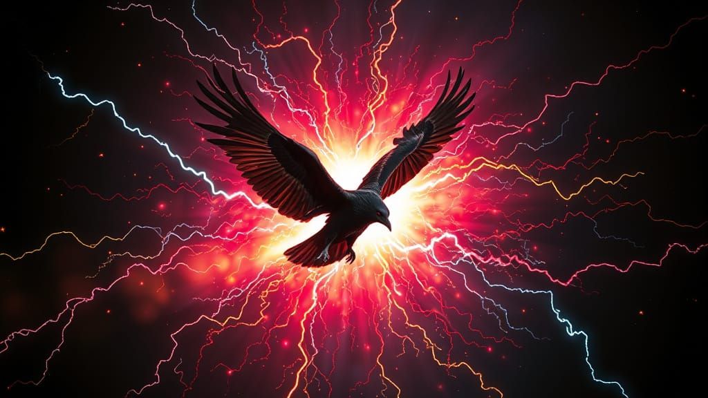 Energetic Raven in Flight with Electric Colors