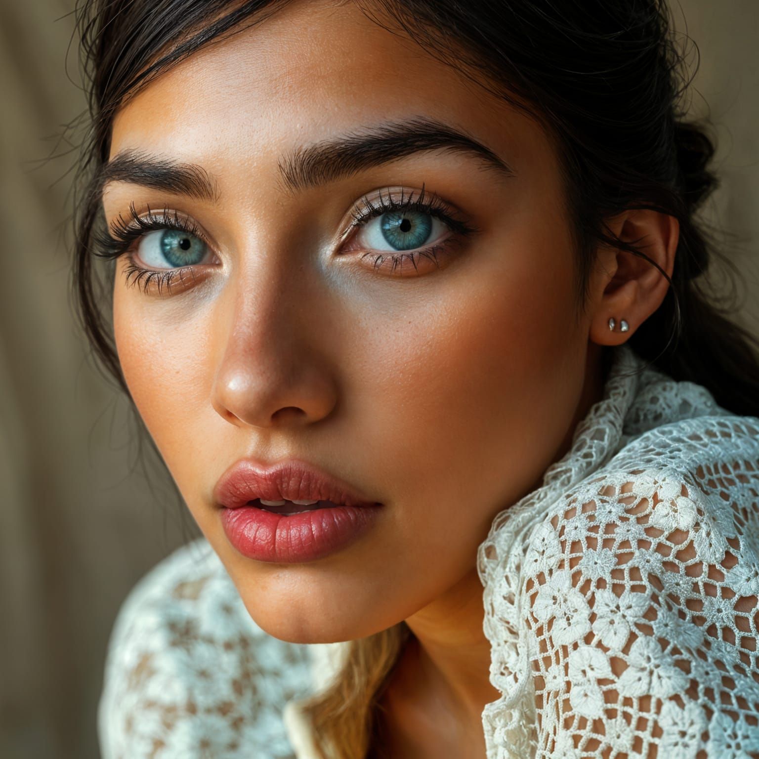 Beautiful Western Asian Woman with Large Lips and Turquoise ...