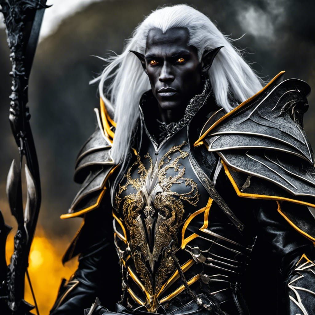 Epic Dark Elf Warrior with Obsidian Swords
