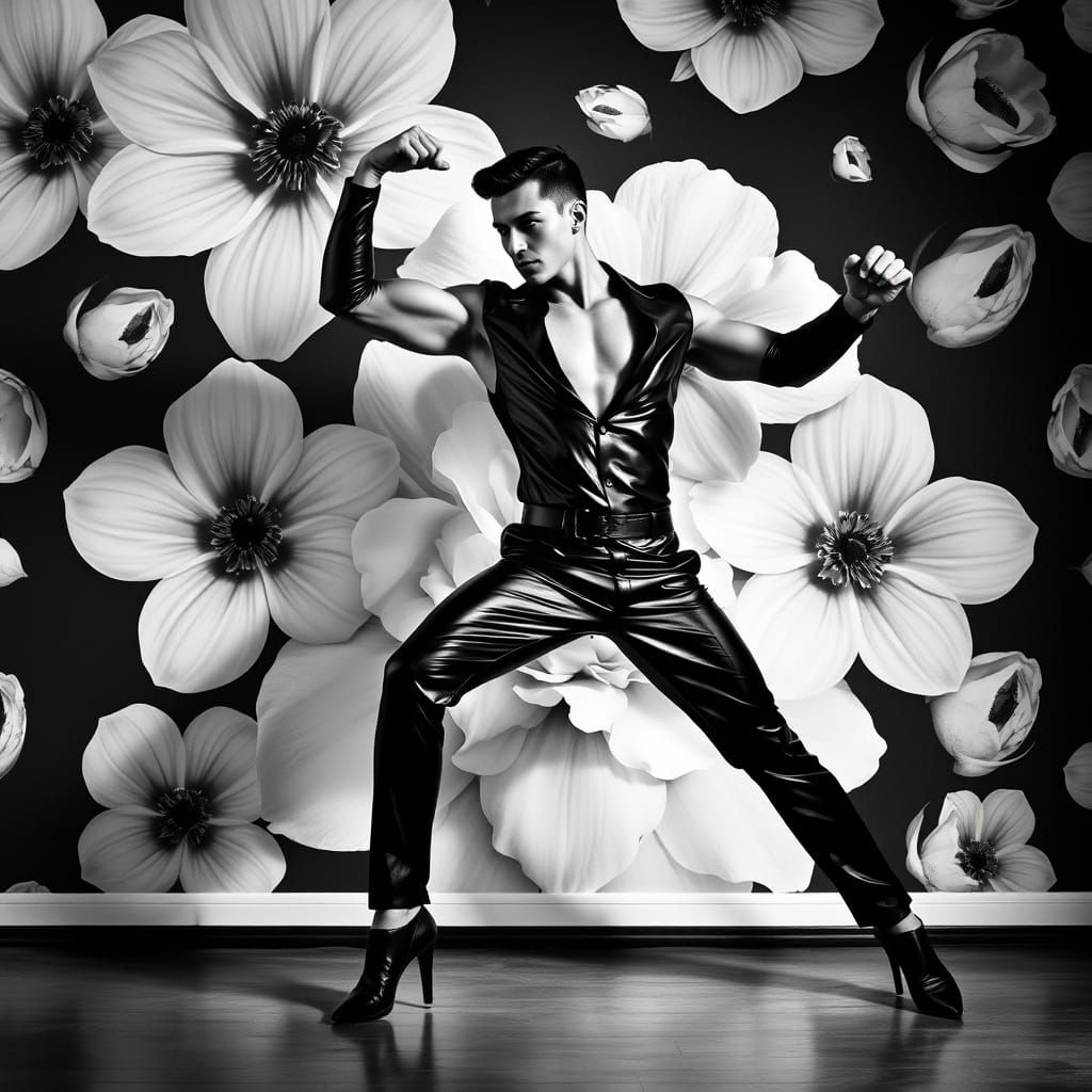 Dynamic Male Dancer in Black and White Fashion Photography