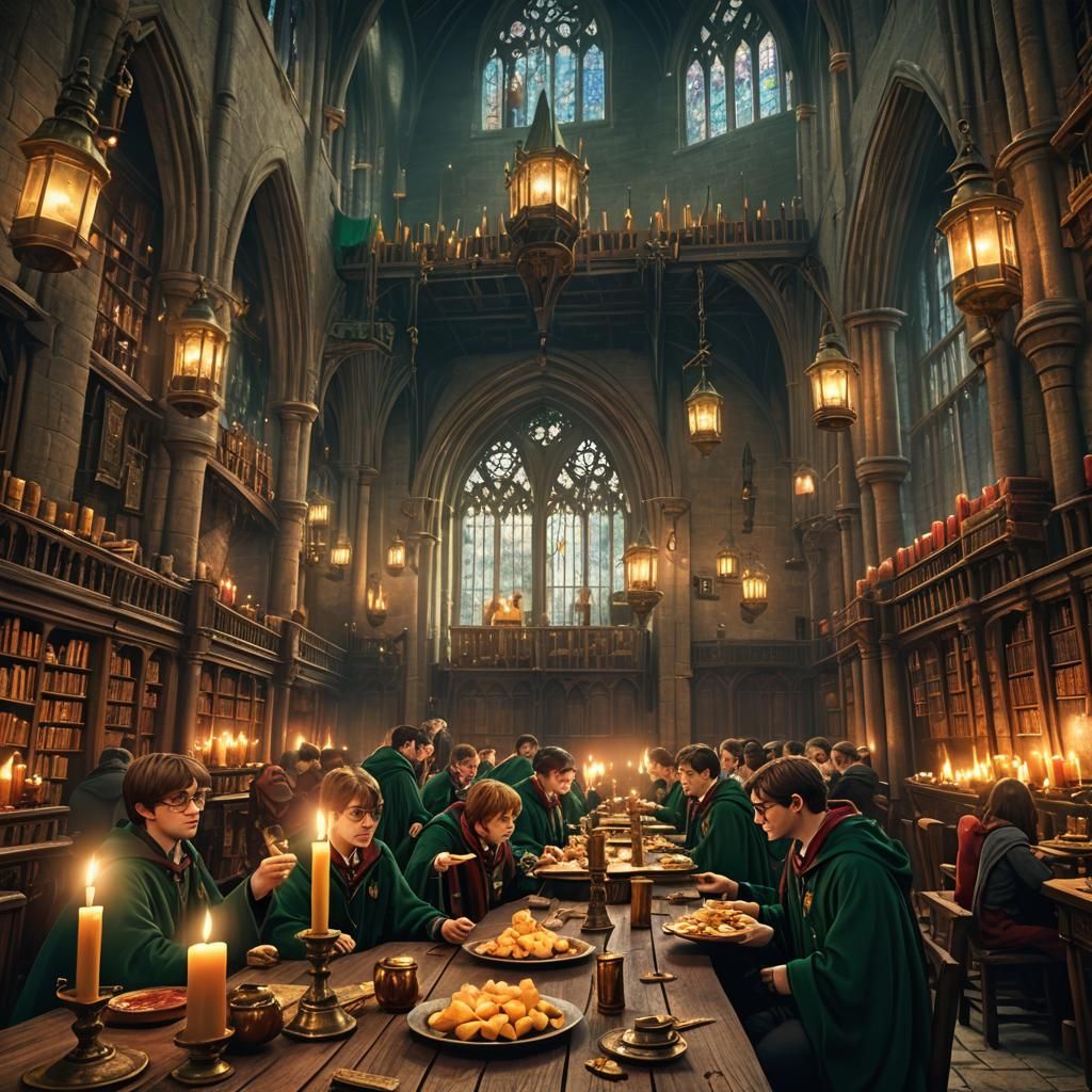 Harry Potter Eats Cheese in Hogwarts: Fantasy Art