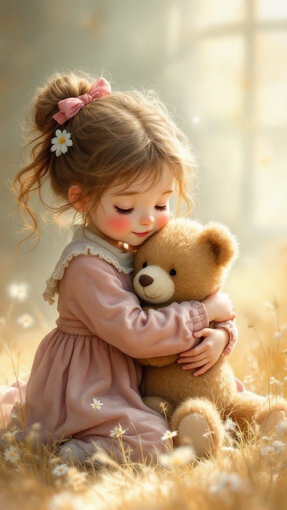 Girl with Teddy Bear: A Realistic Portrait