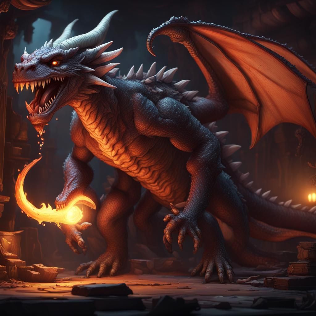 Fearsome Dragon in a Dark Fantasy Landscape