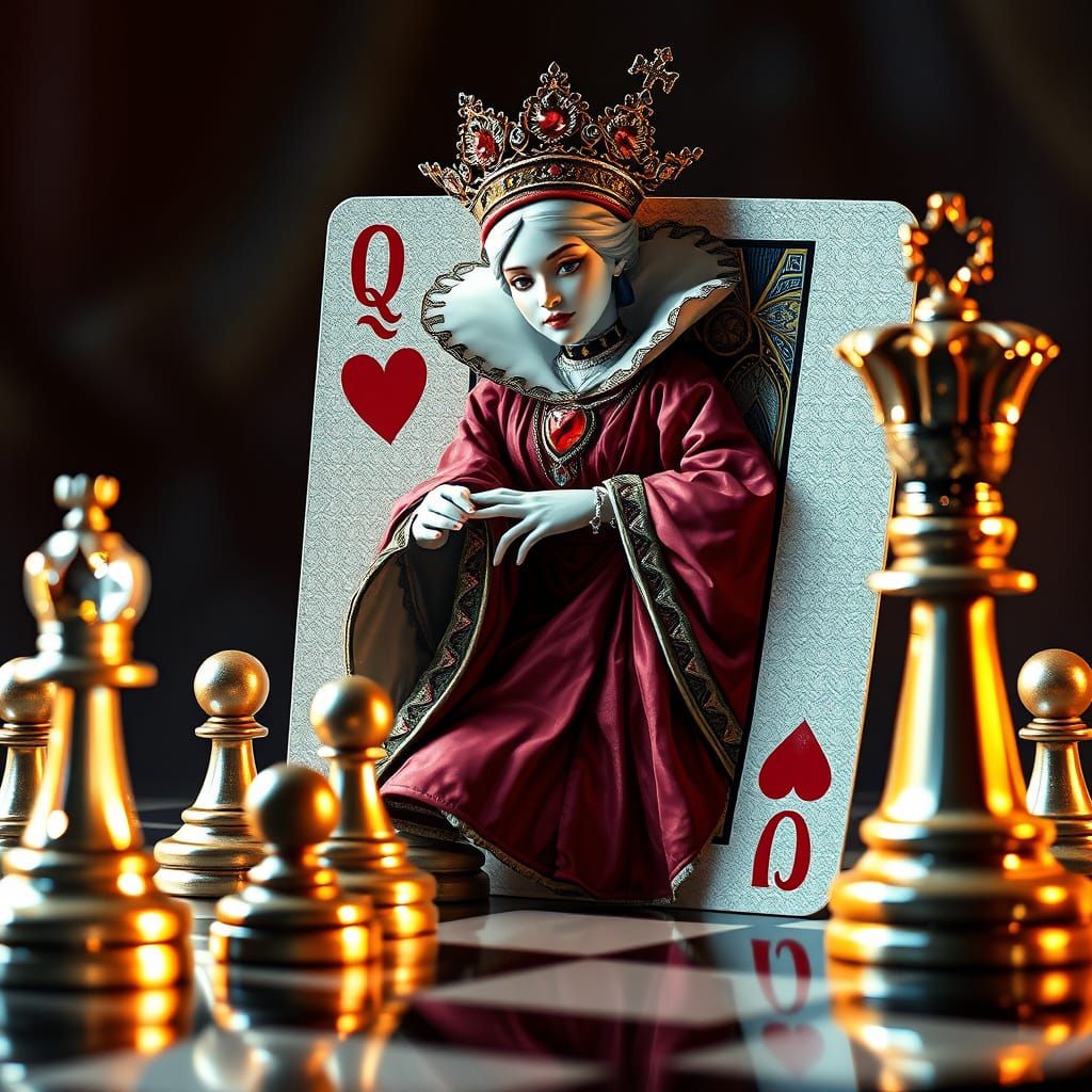 Queen of Hearts Chess Game Illustration