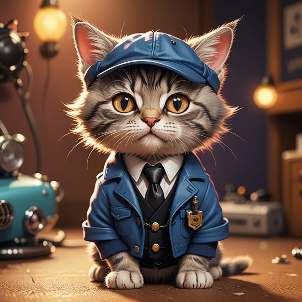 Cartoon Gangster Kitten Digital Illustration