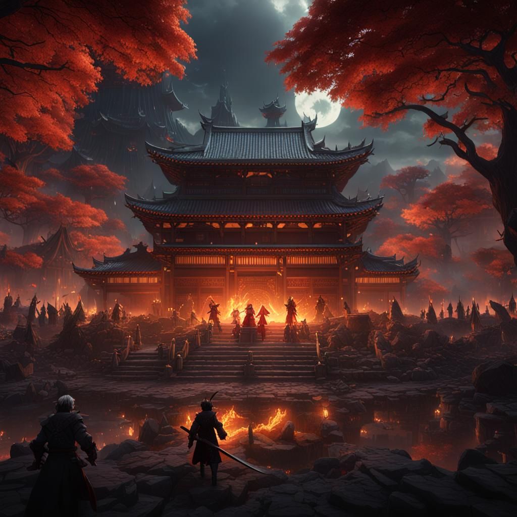 Demon Slayer War with Hashiras in Detailed Matte Painting