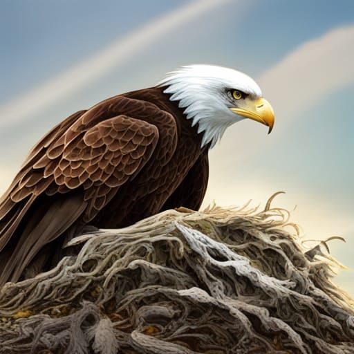 Eagle Portrait on Rocky Outcrop Near Giant Nest