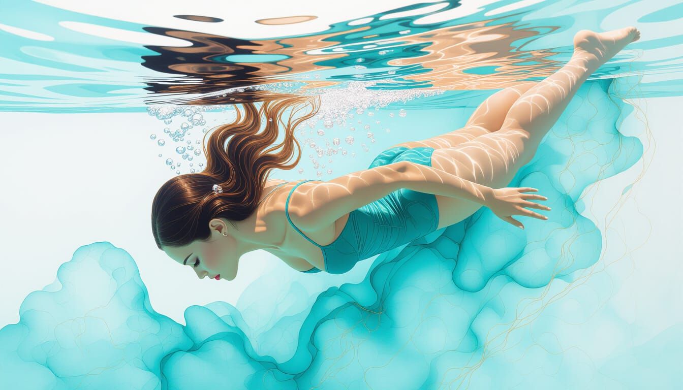 Abstract Alcohol Ink Art of Woman Diving