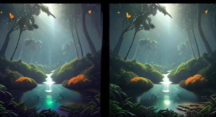 Surreal Hyperrealistic World with Glowing Flora in 3D