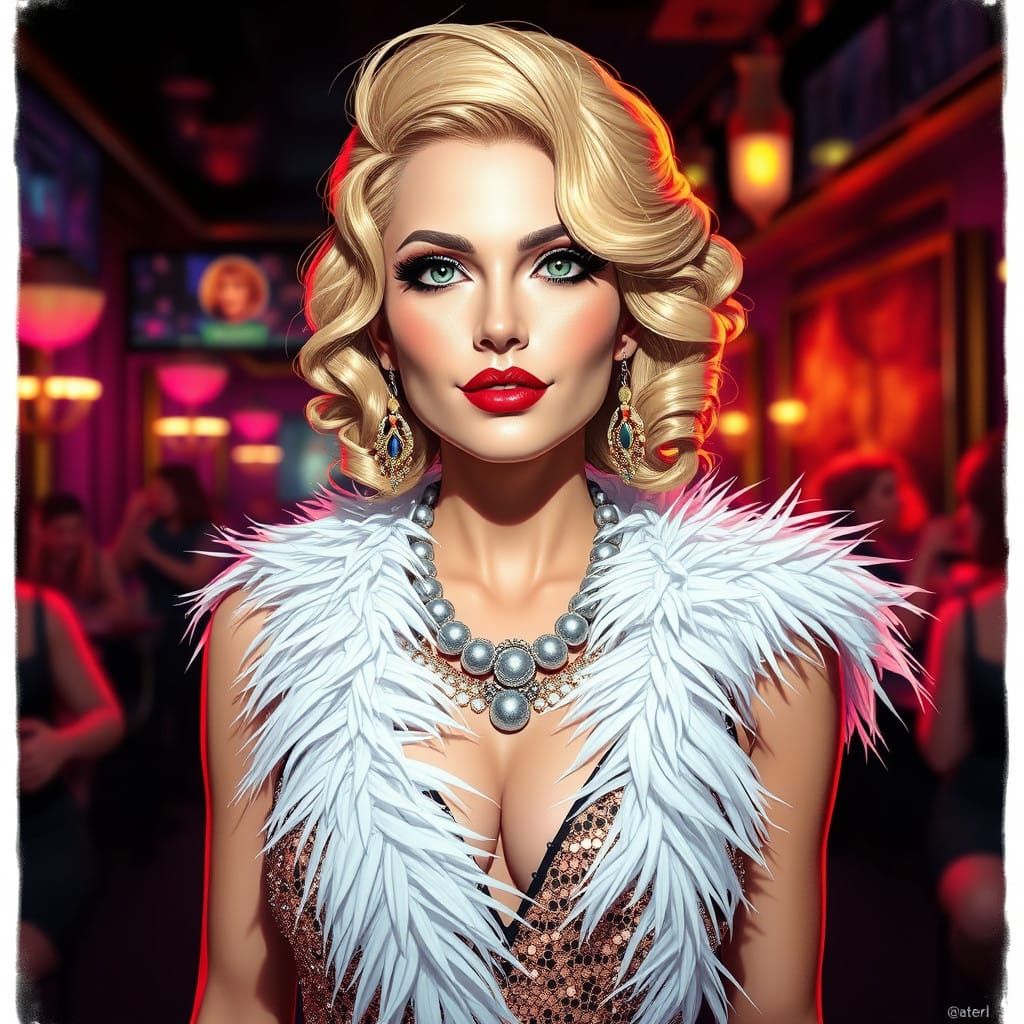 Glamorous Flapper Goddess Shines in a Roaring 30's Club