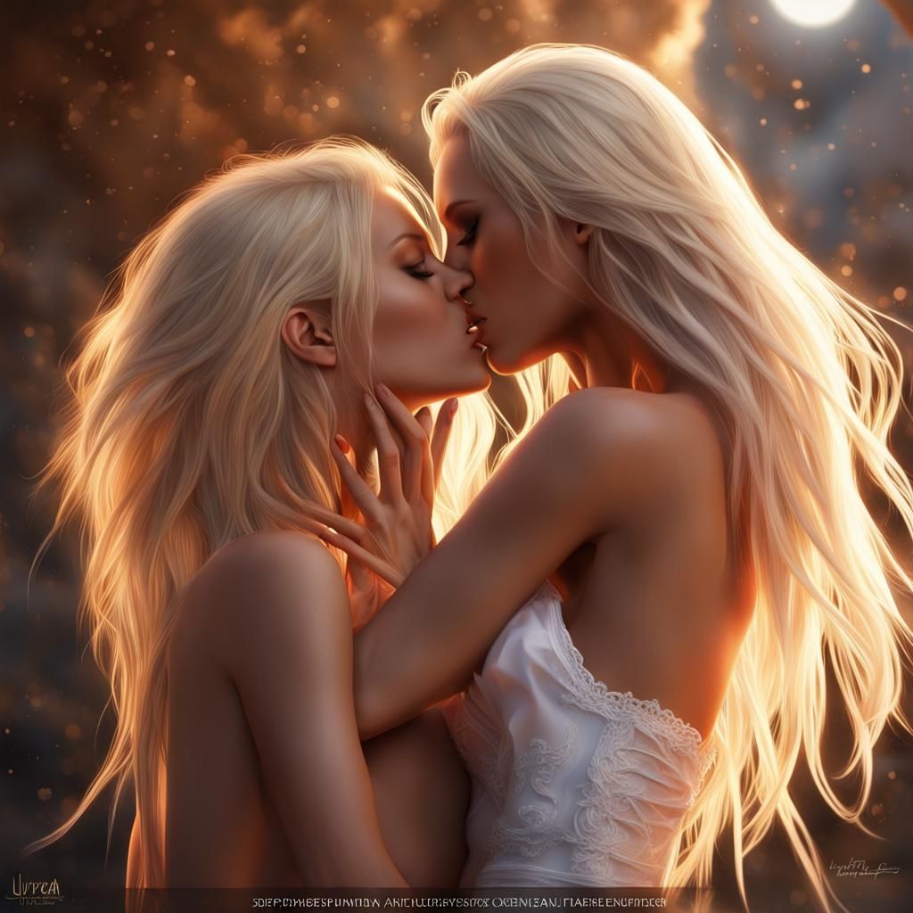 Blonde Women Kissing in Sunny Fantasy Art
