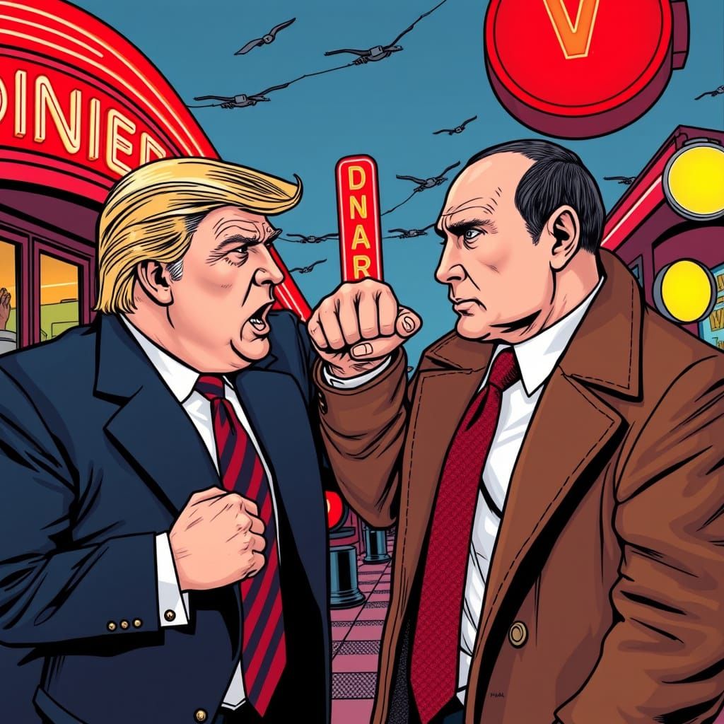Trump Punches Putin: A Retro Comic Book Scene