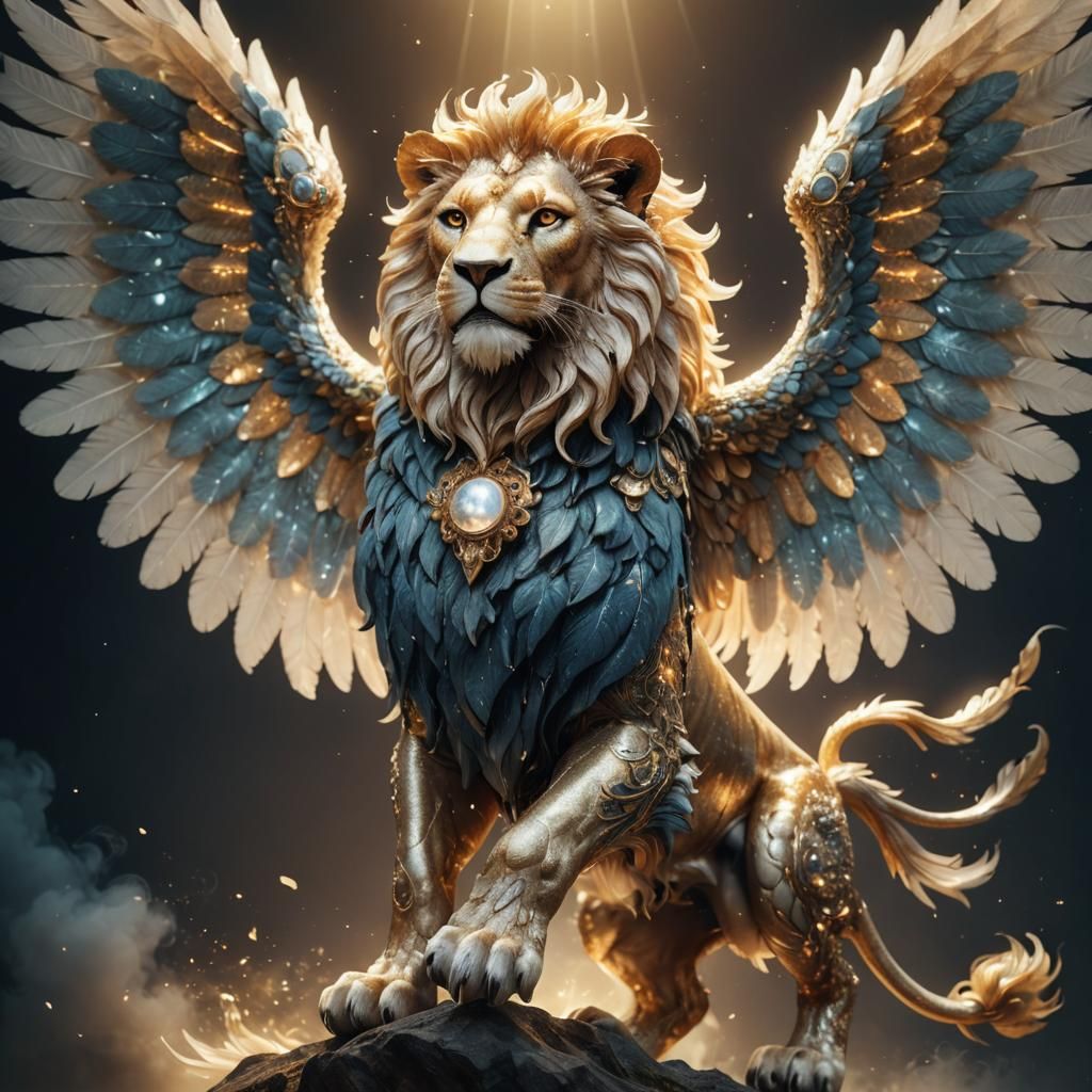 Angelic Lion with Transparent Wings: Hyperdetailed Concept A...
