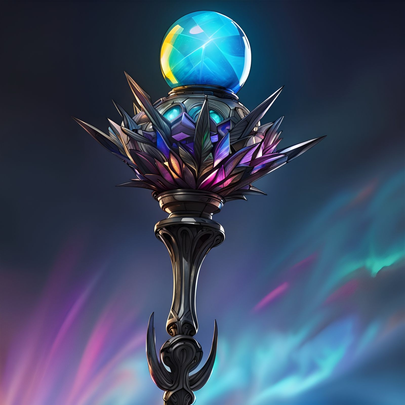 Opalescent Steel Scepter in Ligne Claire Style