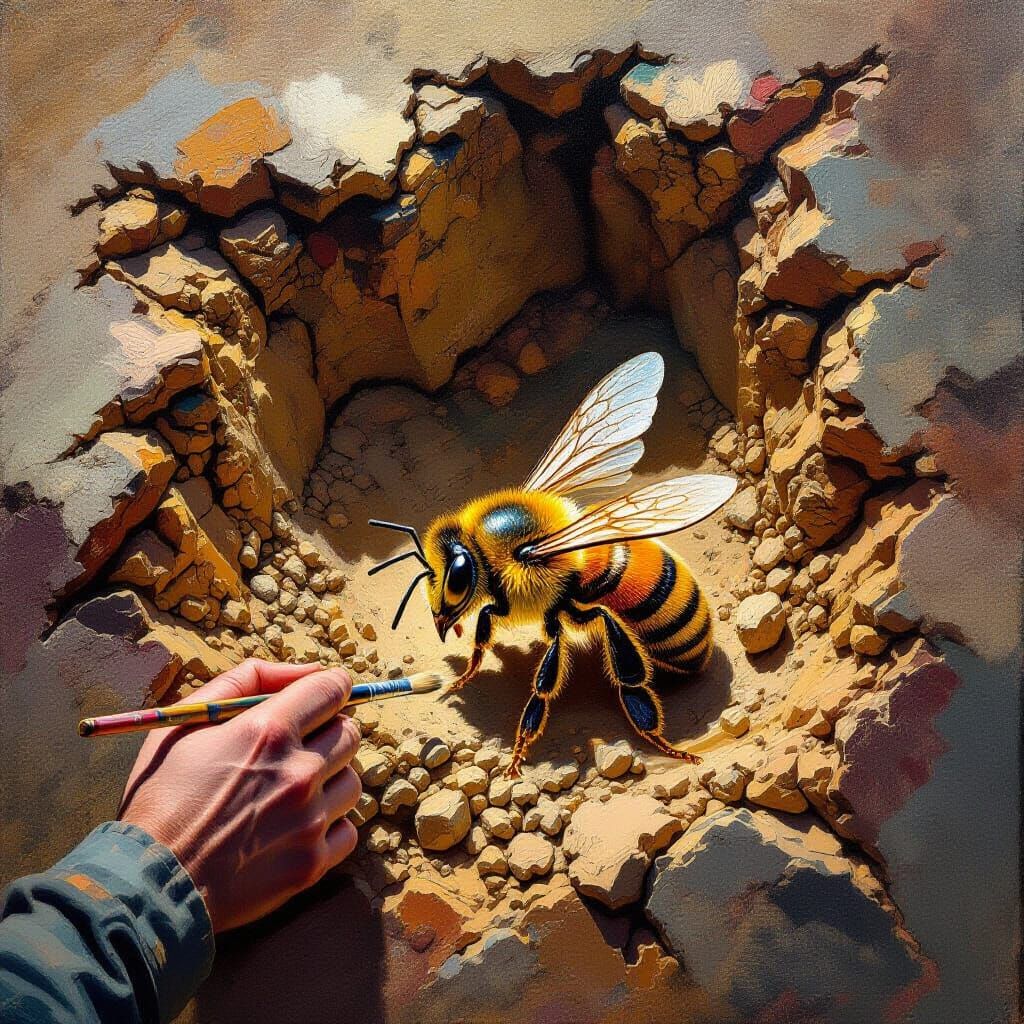 Impressionist Masterpiece: Bee Fossil Unearthed by Hands