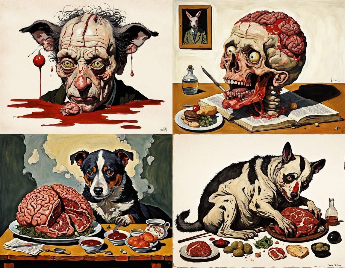 Surreal Horror: Ukiyo-e Hybrid Homunculus in Oil Painting St...