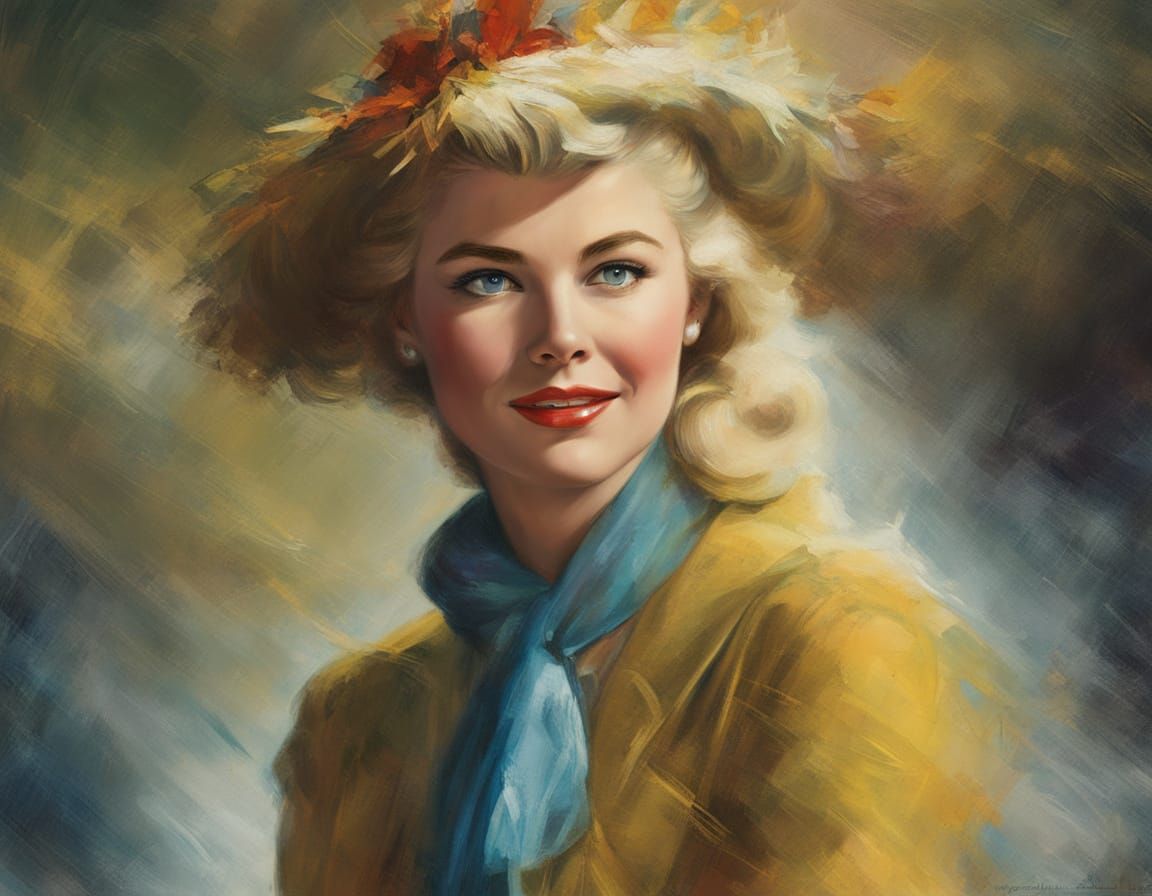 Doris Day Portrait in Impasto Chalk Art Style