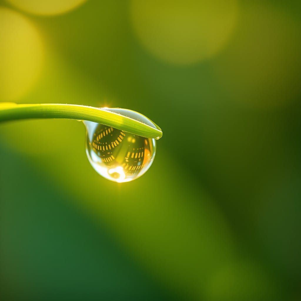 Dew drop catches sunlight