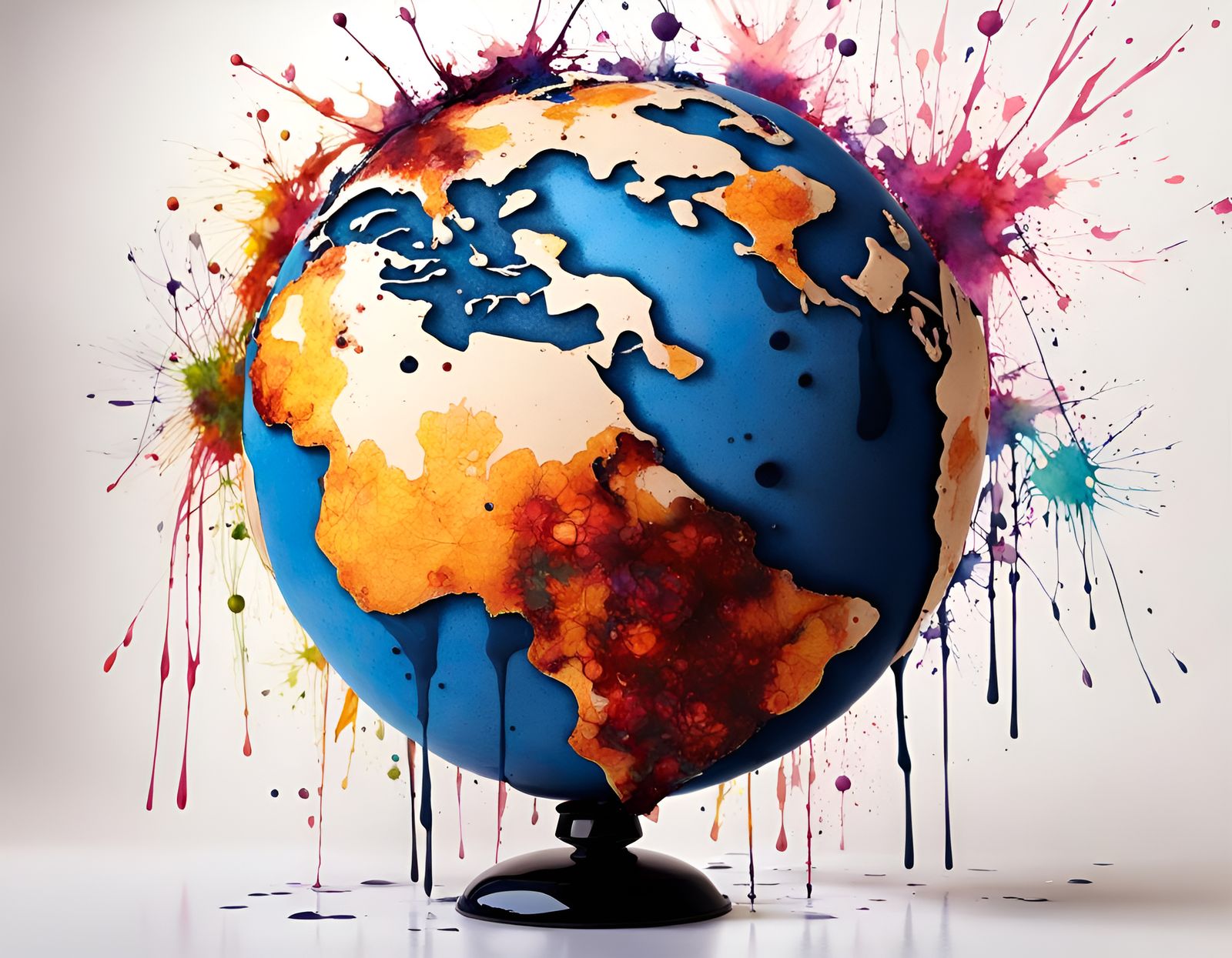 Abstract Ink Splatter Globe in Vector Art Style