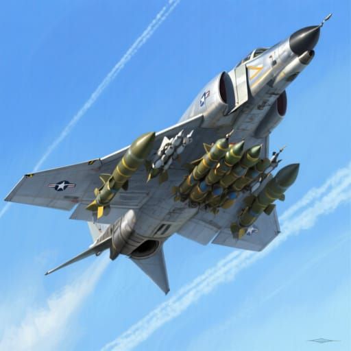 F-4 Phantom II Fighter Jet Armed with Bombs and Missiles