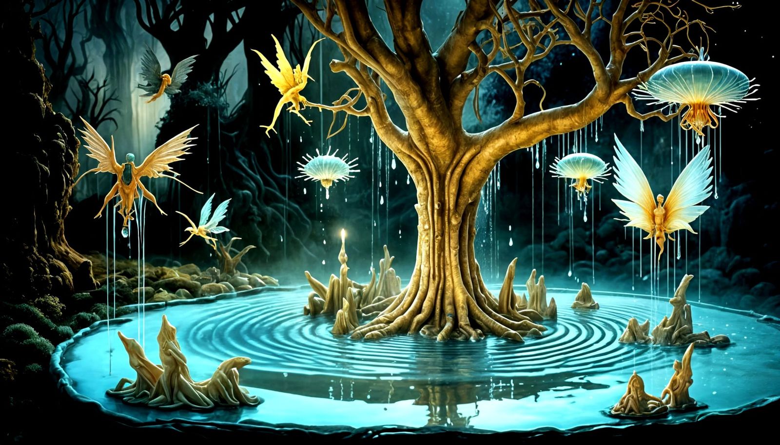Mystical Fountain with Nymphs in Surrealist Style