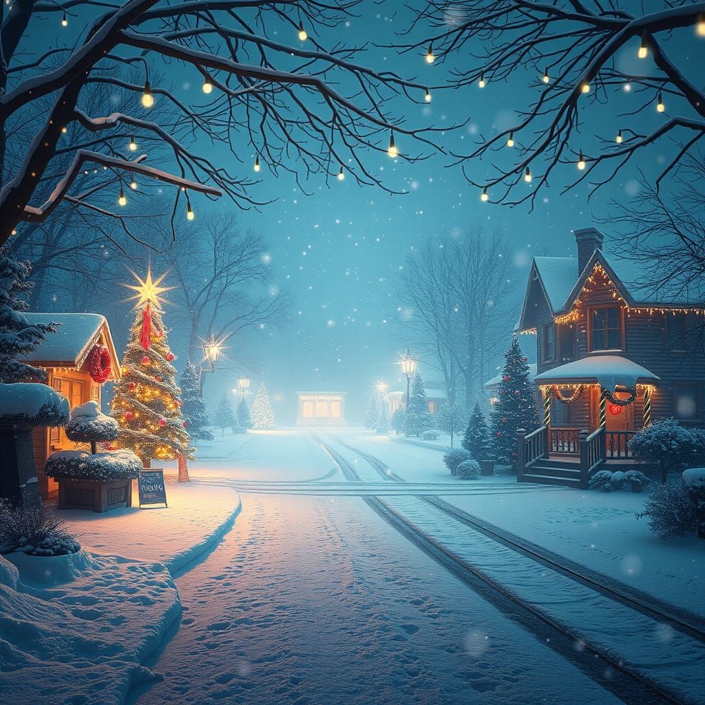 Christmas Eve Night in a Whimsical Winter Wonderland